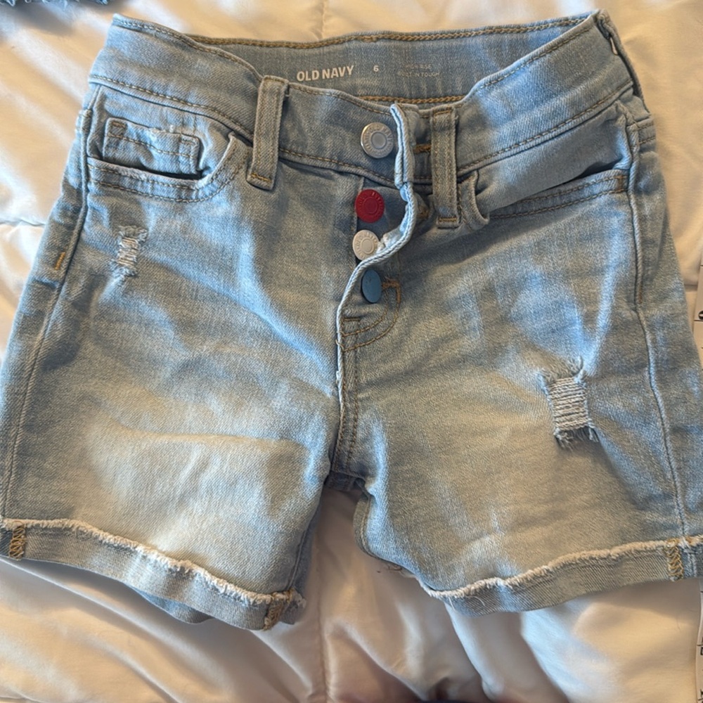 Old Navy size 6 girls button fly denim shorts with adjustable waistband